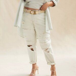 Pilcro Mid-Rise Slim Boyfriend Jeans 16W Anthropologie Distressed Light Wash